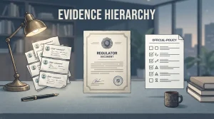 Editorial illustration comparing user comments with regulator and official policy evidence