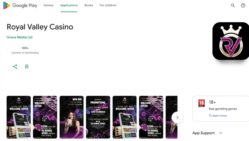 Royal Valley Casino Android app listing on Google Play by Grace Media Ltd